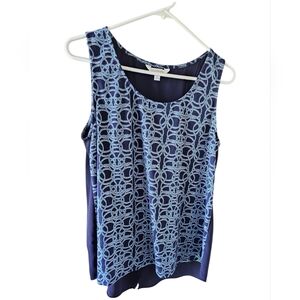 Charming Charlie Navy Geometric Chain Print Split Back Sleeveless Blouse M